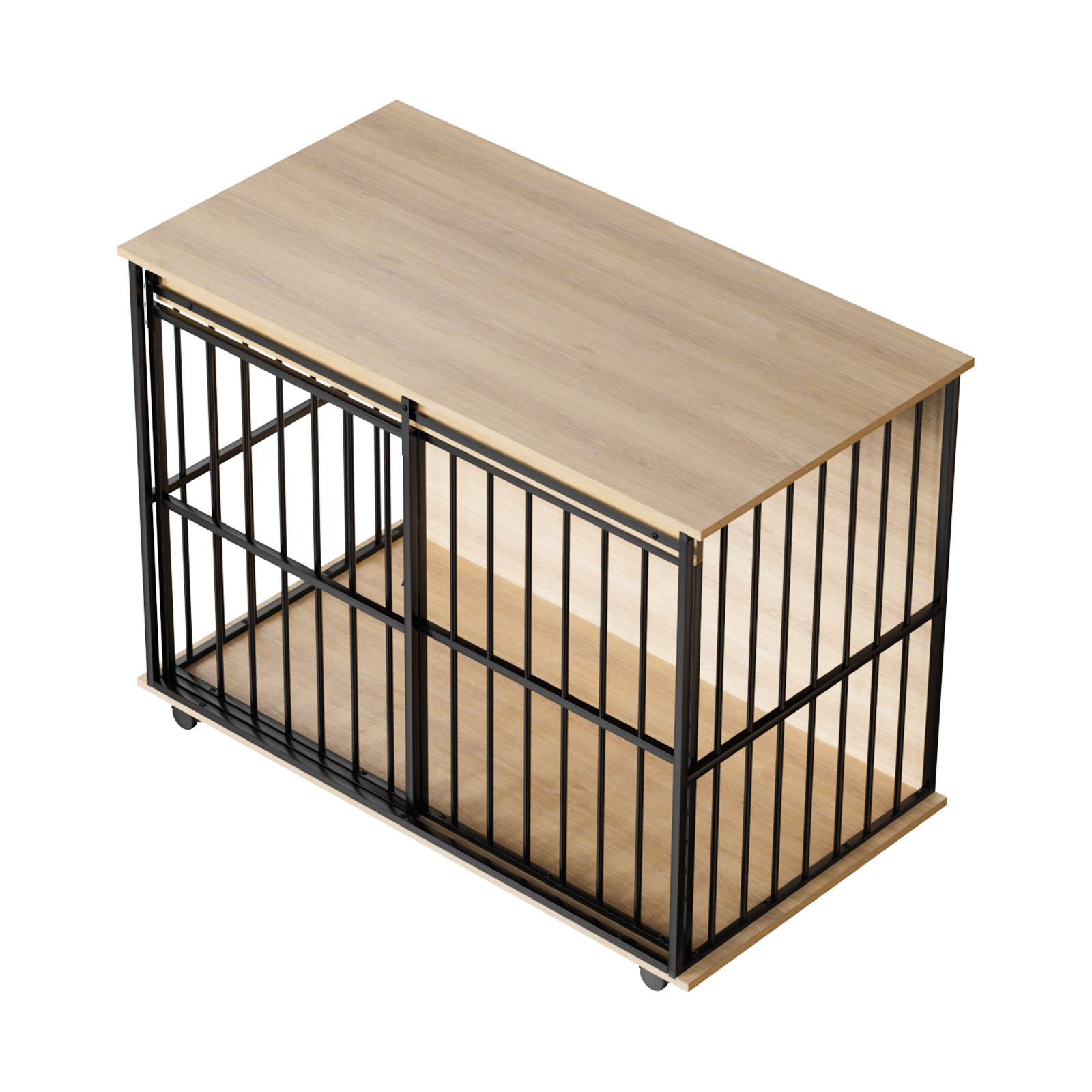 Large dog crate furniture with wood top and black metal frame, wheels HouseOfZazla on Tampa Home & Garden Store