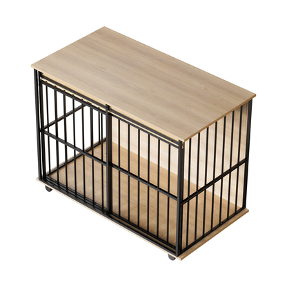 Large dog crate furniture with wood top and black metal frame, wheels HouseOfZazla on Tampa Home & Garden Store