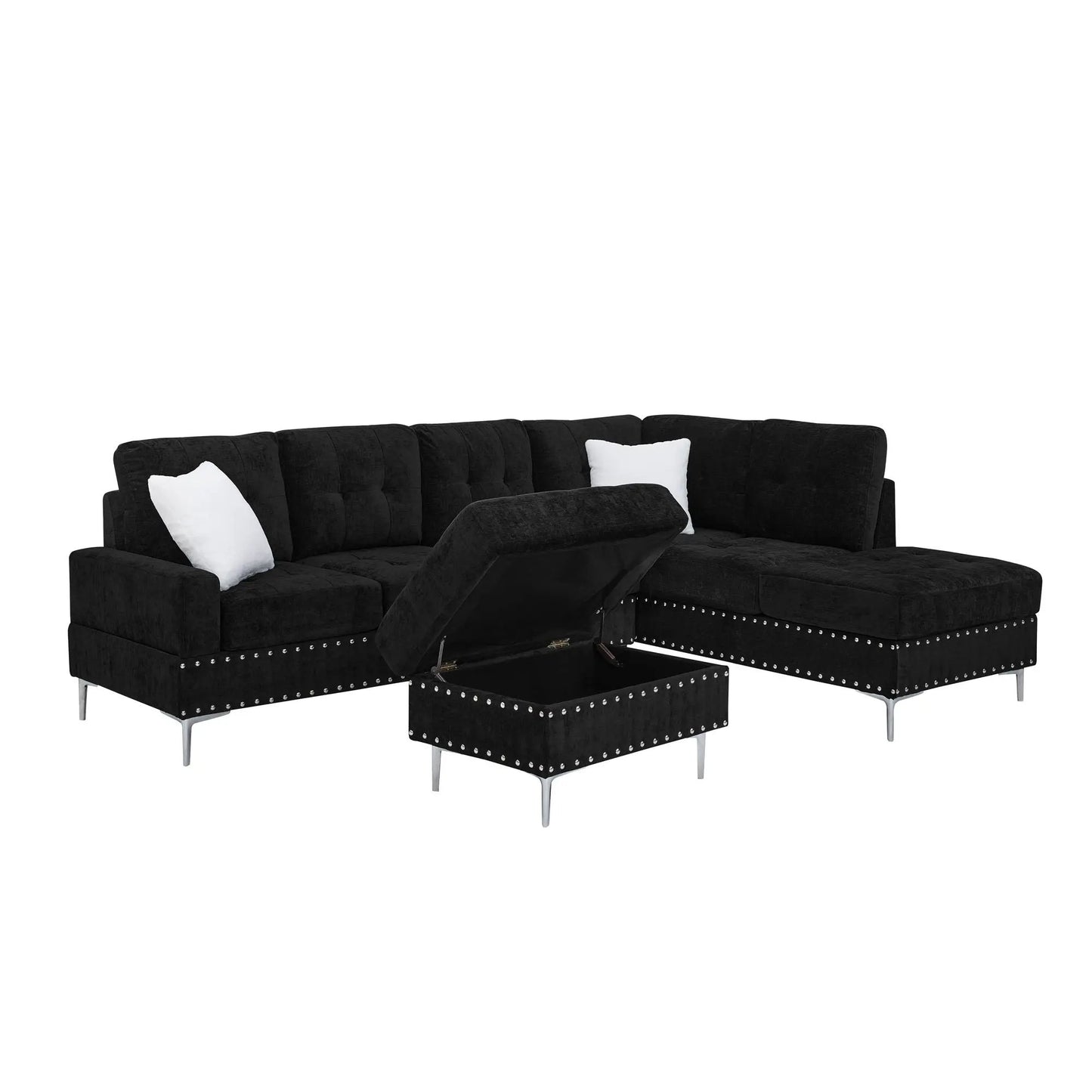L Shaped Sofa with Chaise and Storage Ottoman