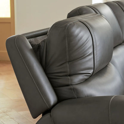 5Z Pittson power reclining sectional in black leather with white stitching by Unique Piece Furniture on Tampa Home & Garden Store