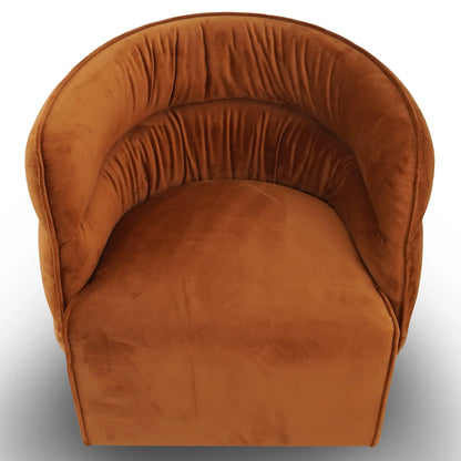Walden Stylish Swivel Chair with burnt orange velvet upholstery and curved barrel back on Tampa Home & Garden Store
