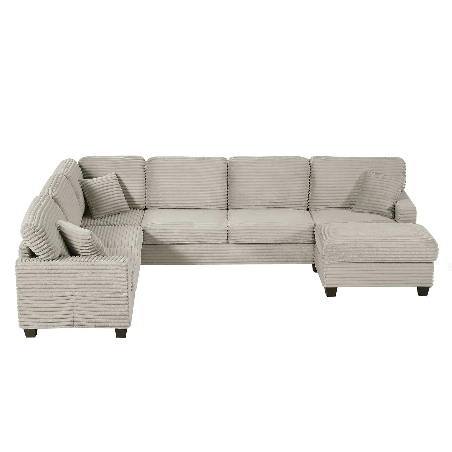 Upholstered U-shaped sectional with movable ottoman and side pockets, beige, 2-piece on Tampa Home & Garden Store