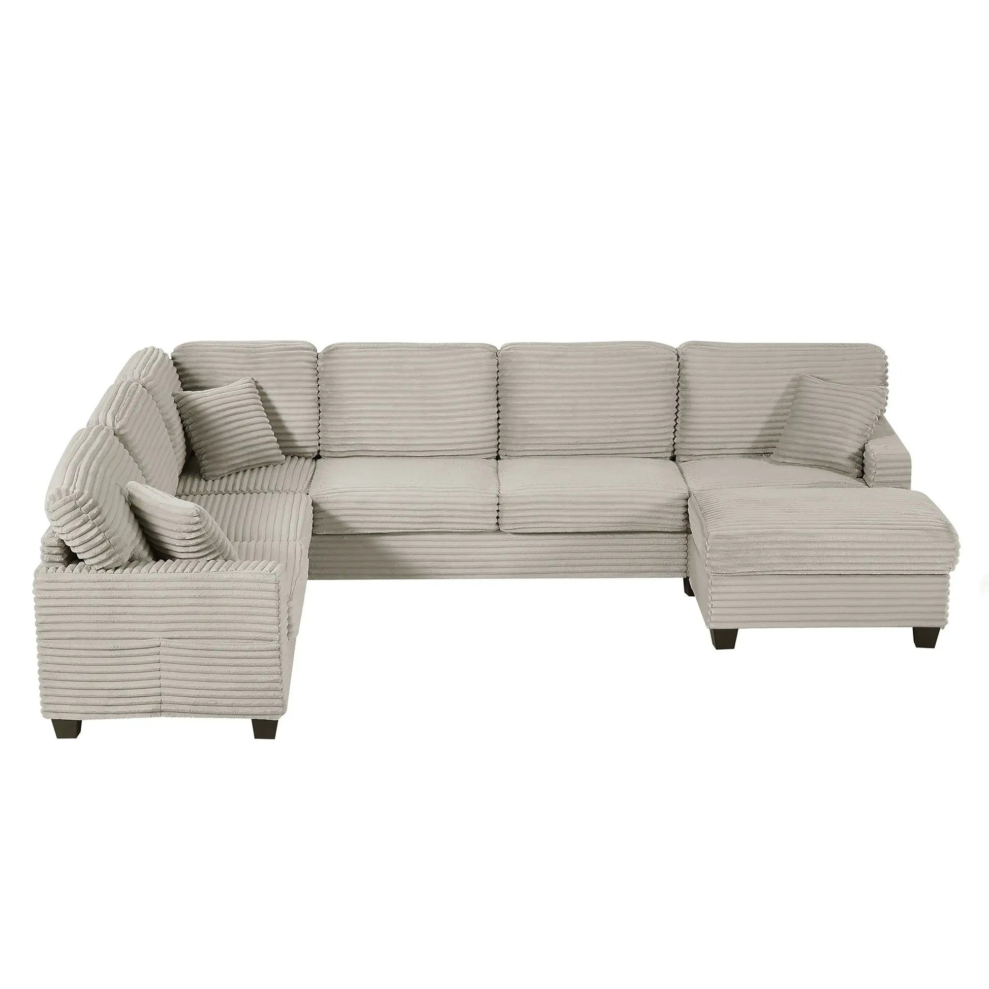 Upholstered U-shaped sectional with movable ottoman and side pockets, beige, 2-piece on Tampa Home & Garden Store