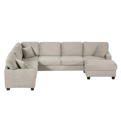 Upholstered U-shaped sectional with movable ottoman and side pockets, beige, 2-piece on Tampa Home & Garden Store