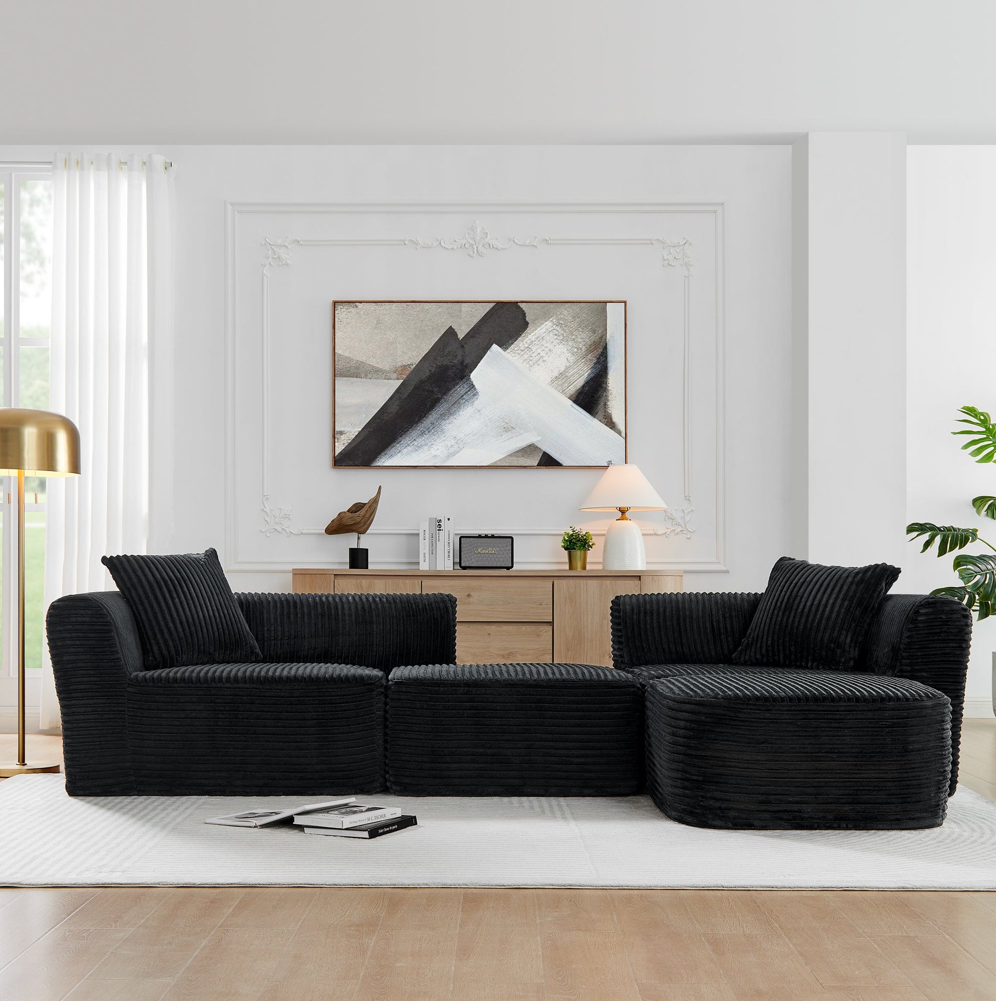 114-inch Cloud Sectional Sofa with L-shaped Chaise in black corded fabric by HouseOfZazla on Tampa Home & Garden Store