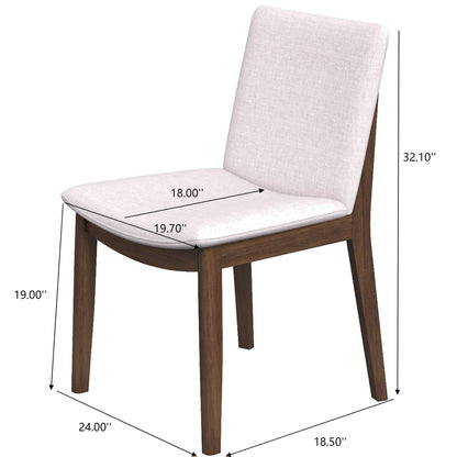 Mid-Century Modern solid wood dining chair set with beige fabric upholstery and dark wood legs on Tampa Home & Garden Store