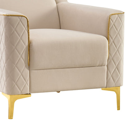 Beige upholstered armchair with diamond-quilted sides and gold-tone legs on Tampa Home & Garden Store