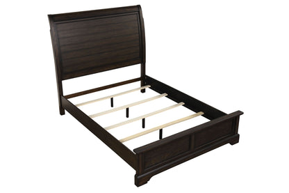 Crafted Sleigh Bed by HouseOfZazla in dark wood with slatted bed base on Tampa Home & Garden Store