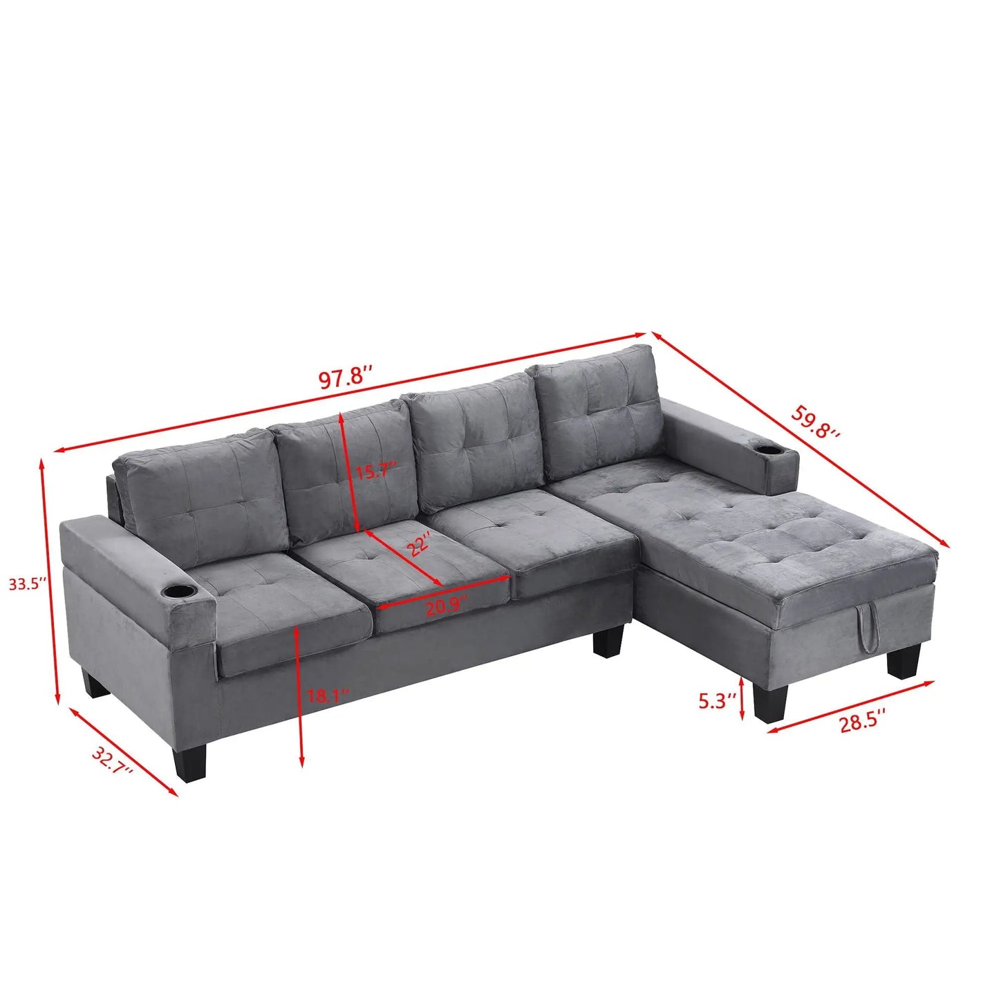 Modern gray fabric sectional with L-shaped chaise and storage by Unique Piece Furniture on Tampa Home & Garden Store