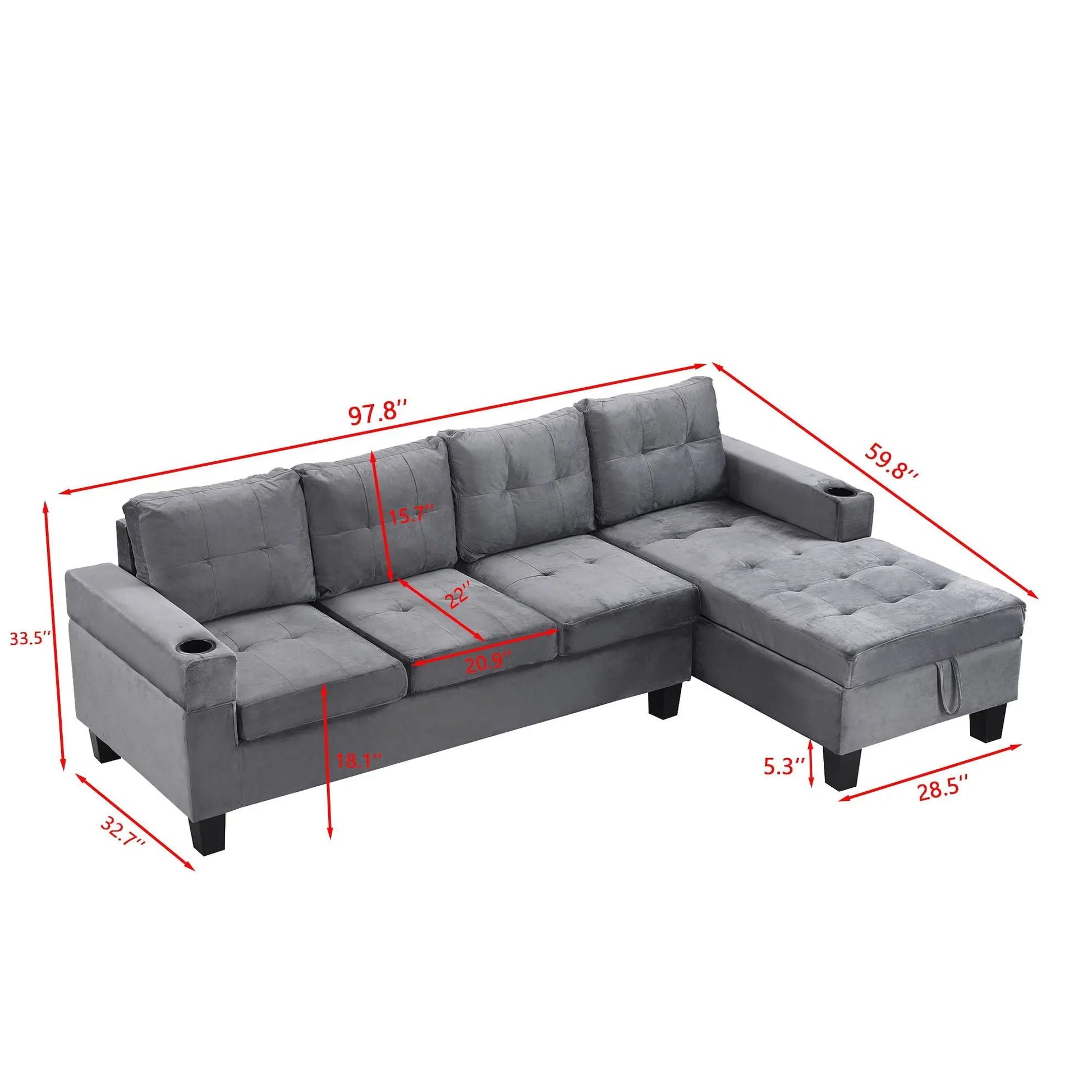 Modern gray fabric sectional with L-shaped chaise and storage by Unique Piece Furniture on Tampa Home & Garden Store