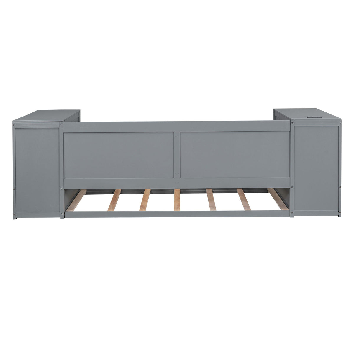 Daybed With Storage Arms gray frame with end storage cabinets and slat support on Tampa Home & Garden Store