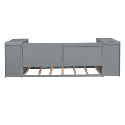 Daybed With Storage Arms gray frame with end storage cabinets and slat support on Tampa Home & Garden Store