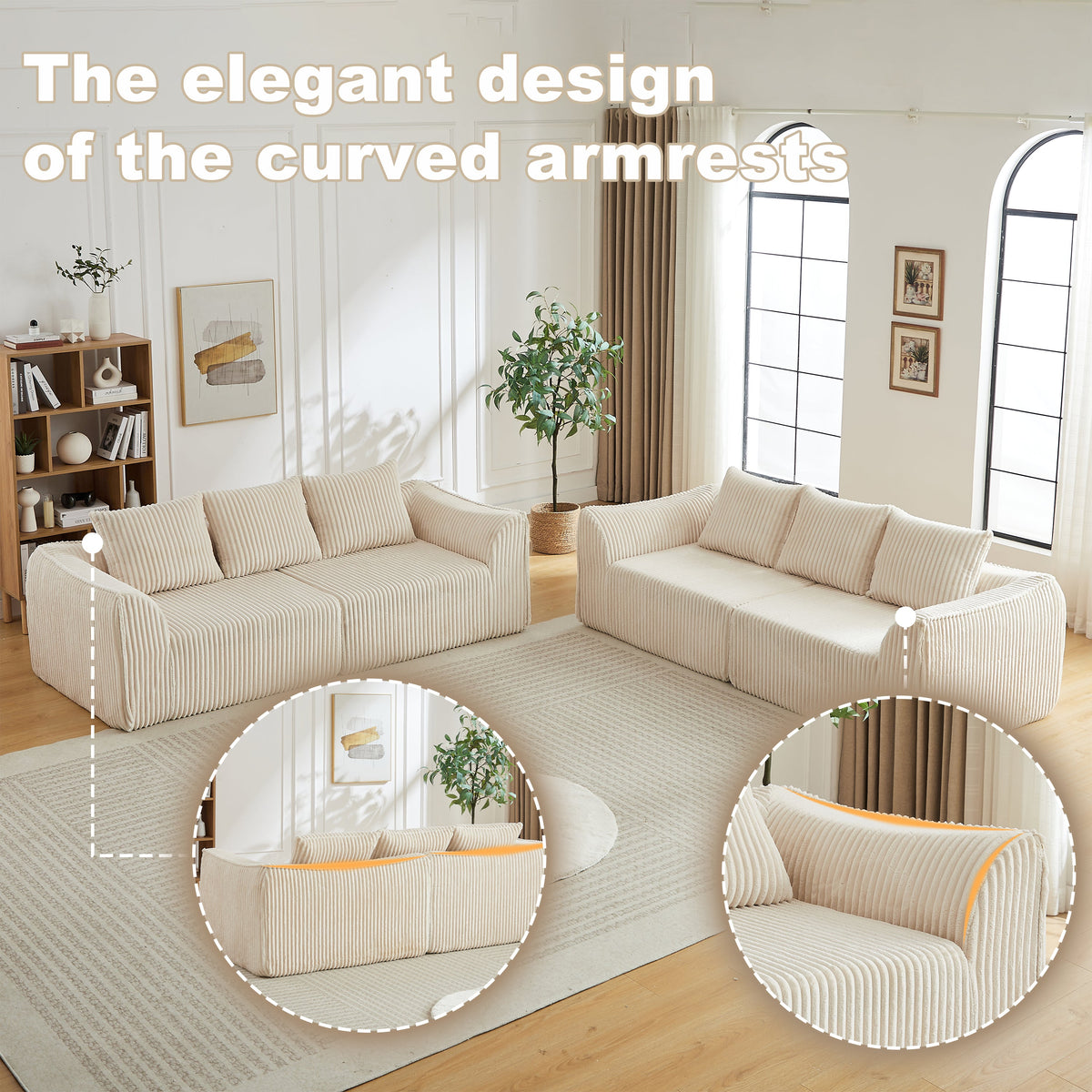 Minimalist and Durable Corduroy Six Seater Sofa