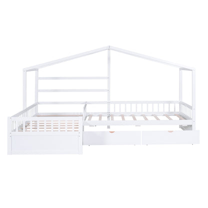 L Shape Platform Bed With 3 Storage Drawers in white metal frame by HouseOfZazla on Tampa Home & Garden Store