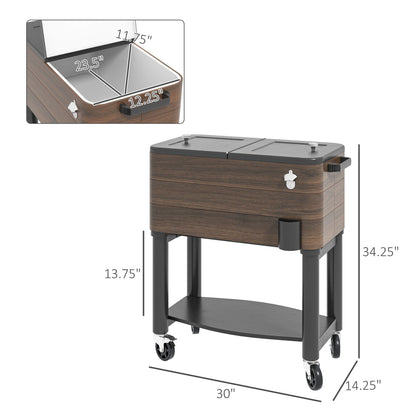 Outsunny outdoor cooler cart with wood veneer cabinet gray lid and rolling wheels for outdoor living on Tampa Home & Garden Store