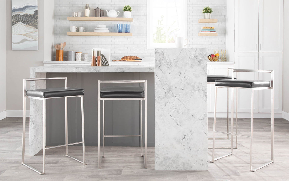 Contemporary stackable barstool with padded seat and chrome frame by HouseOfZazla, four stools on Tampa Home & Garden Store