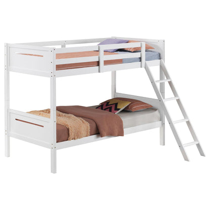 Bunk bed white wood with built-in ladder, safety guardrails and angled access step, HouseOfZazla on Tampa Home & Garden Store