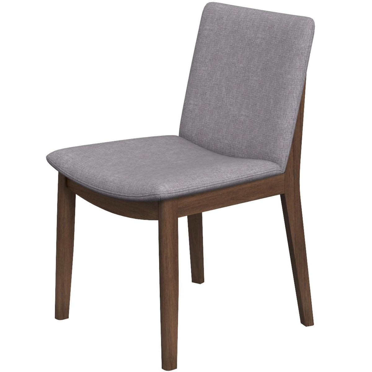 Mid-Century Modern solid wood dining chair with gray fabric upholstery and brown wood legs on Tampa Home & Garden Store