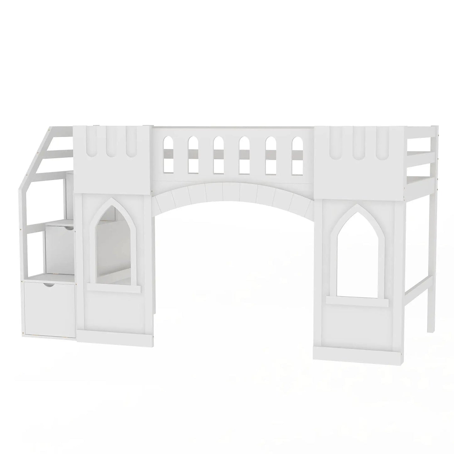 Loft Bed With Storage Staircase and Windows