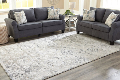 Kilkenny Rug, gray floral area rug under two sofas in a living room by Unique Piece Furniture on Tampa Home & Garden Store