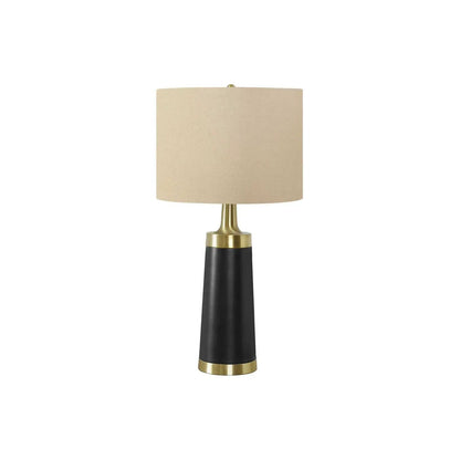 Table lamp black resin stem brass accents beige shade Unique Piece Furniture on Tampa Home & Garden Store