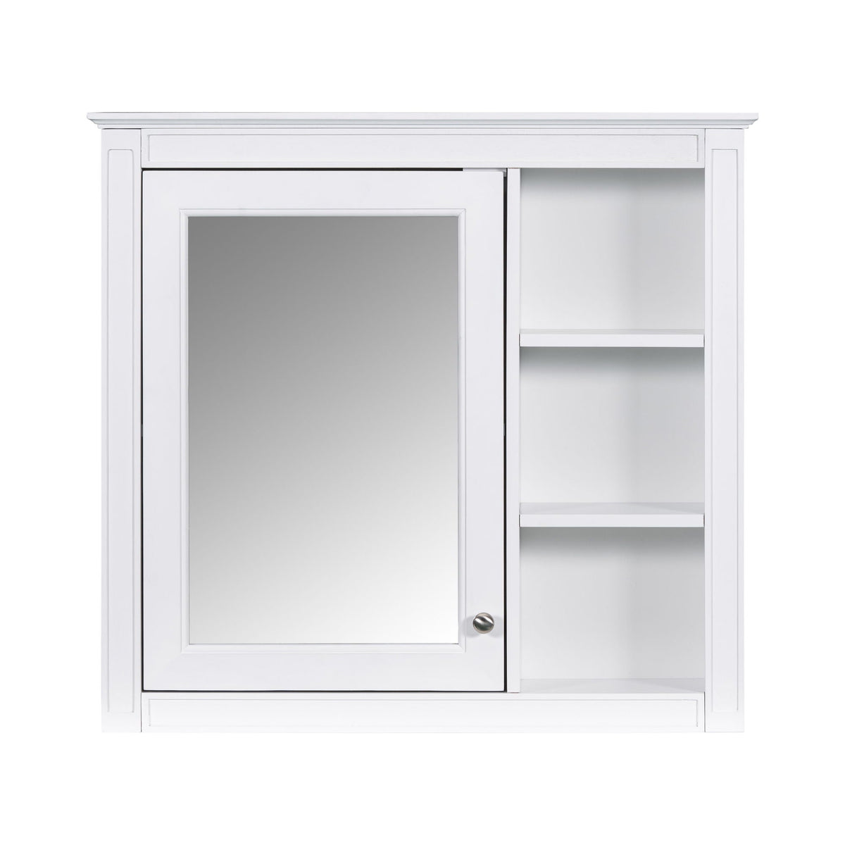 White wall-mount medicine cabinet with mirror left and 3 open shelves right, HouseOfZazla on Tampa Home & Garden Store