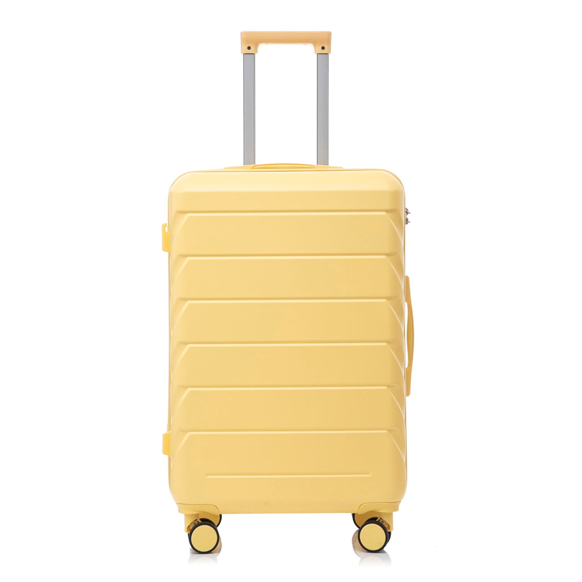 HouseOfZazla yellow hard-shell spinner luggage with telescoping handle and four wheels on Tampa Home & Garden Store