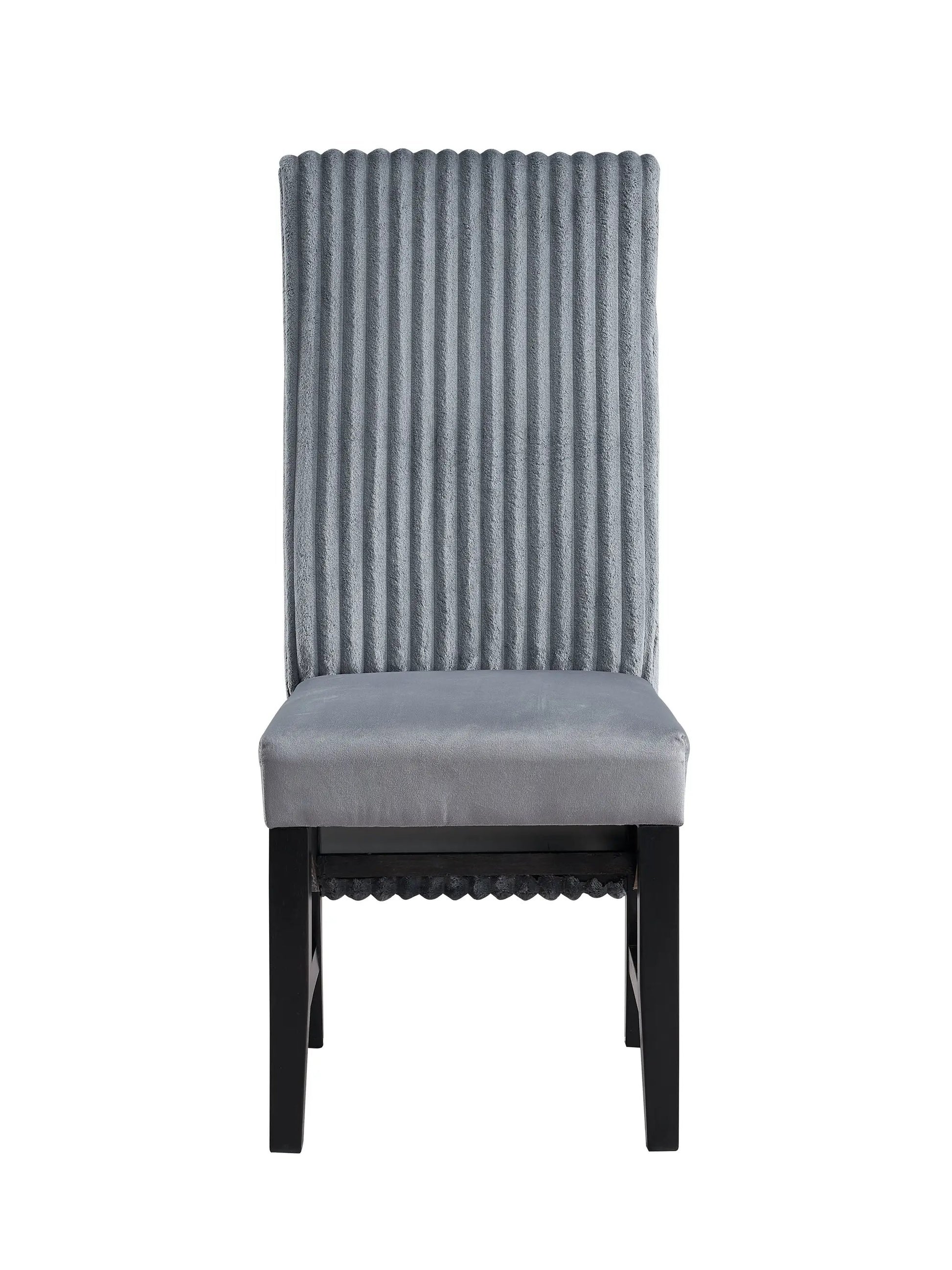 Kini Corduroy Side Chair set of 2, charcoal gray ribbed back, gray upholstered seat, black legs on Tampa Home & Garden Store