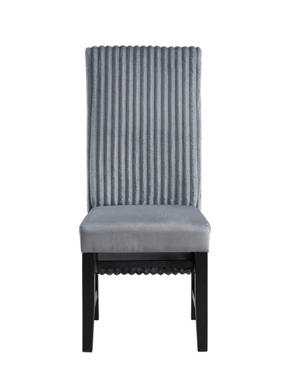 Kini Corduroy Side Chair set of 2, charcoal gray ribbed back, gray upholstered seat, black legs on Tampa Home & Garden Store