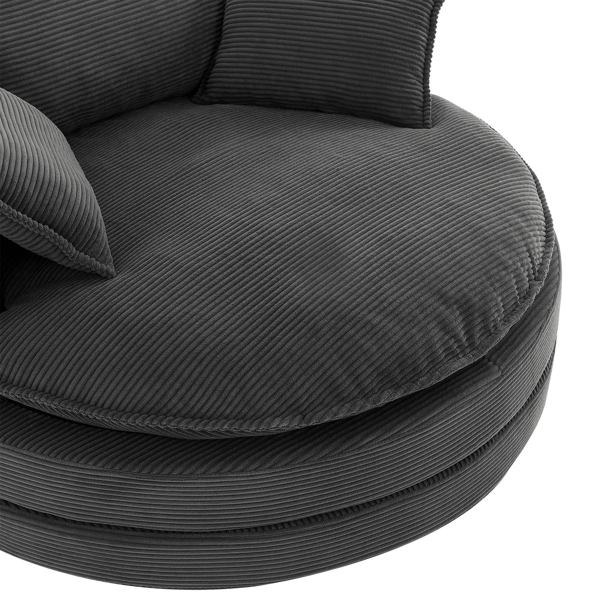 Swivel barrel chair with cushions in dark gray corduroy fabric by HouseOfZazla swing chair on Tampa Home & Garden Store