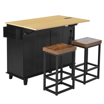 Farmhouse Kitchen Island With Drop Leaf and Seats