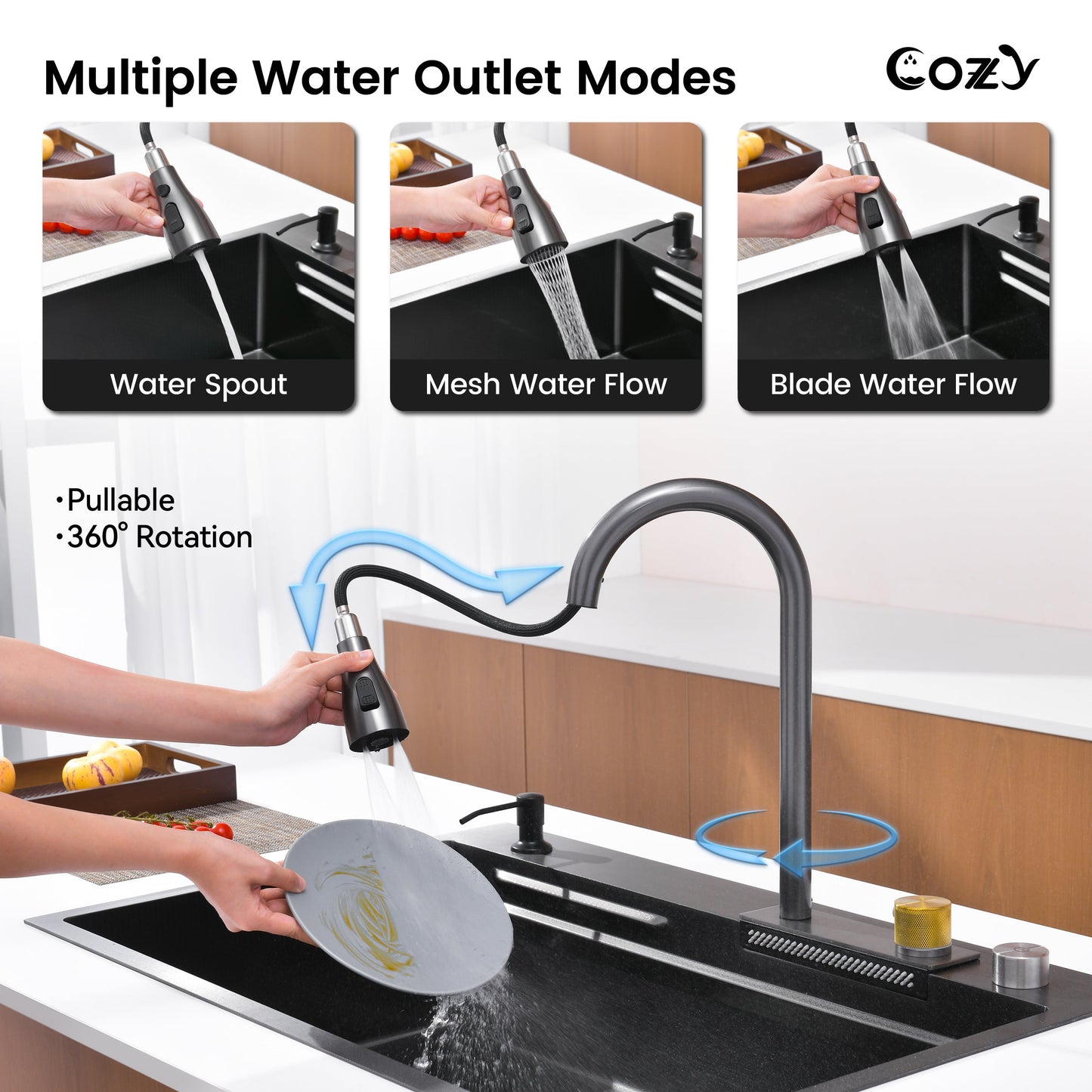 Modern Waterfall Single Bowl Kitchen Sink