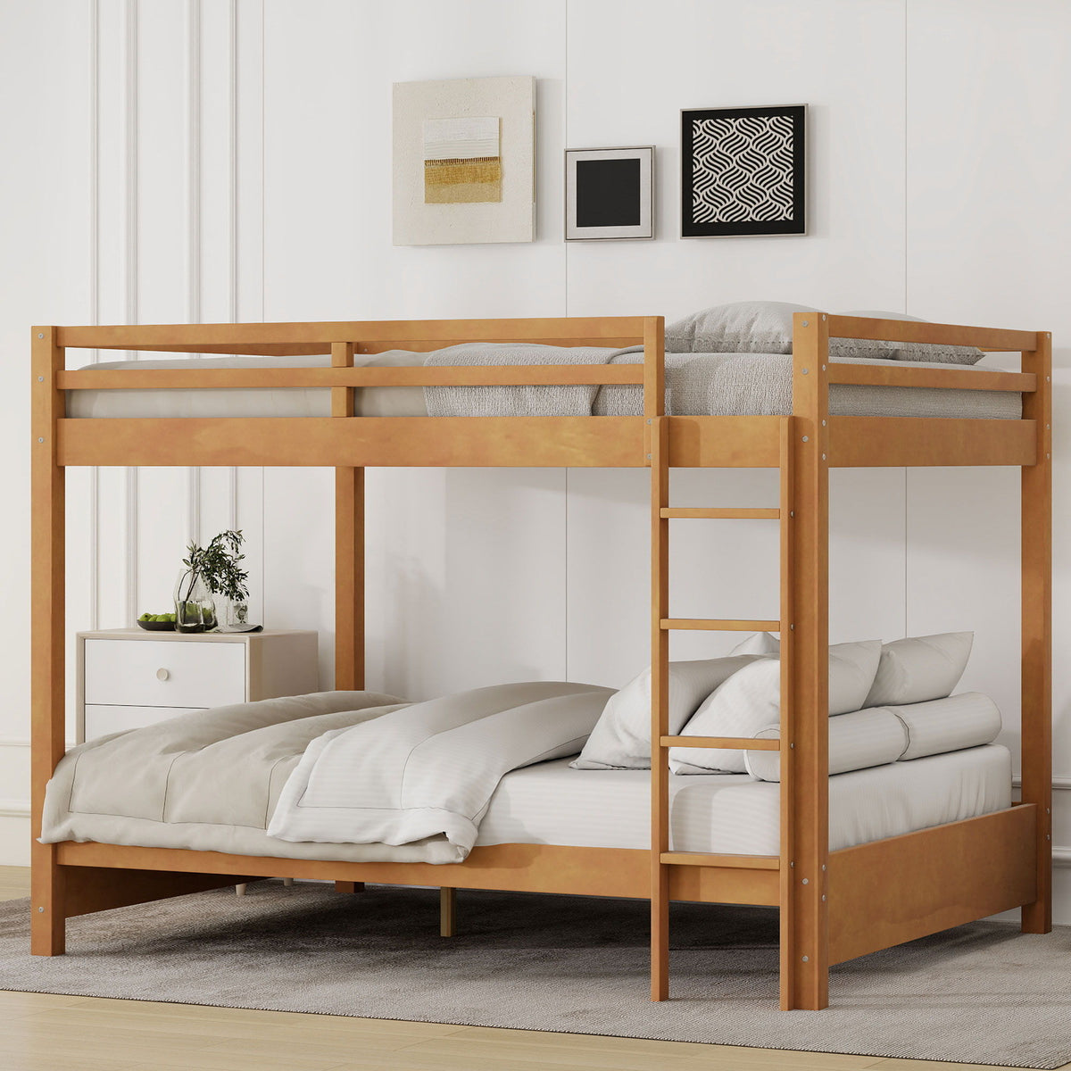 Sturdy bunk bed with ladder in natural wood finish HouseOfZazla bunk beds in a bright white room on Tampa Home & Garden Store