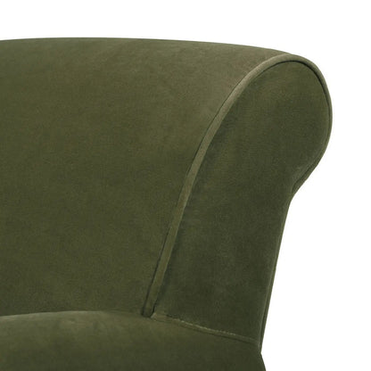 Alana Lawson Accent Arm Chair with casters in olive green velvet, curved back with piping on Tampa Home & Garden Store