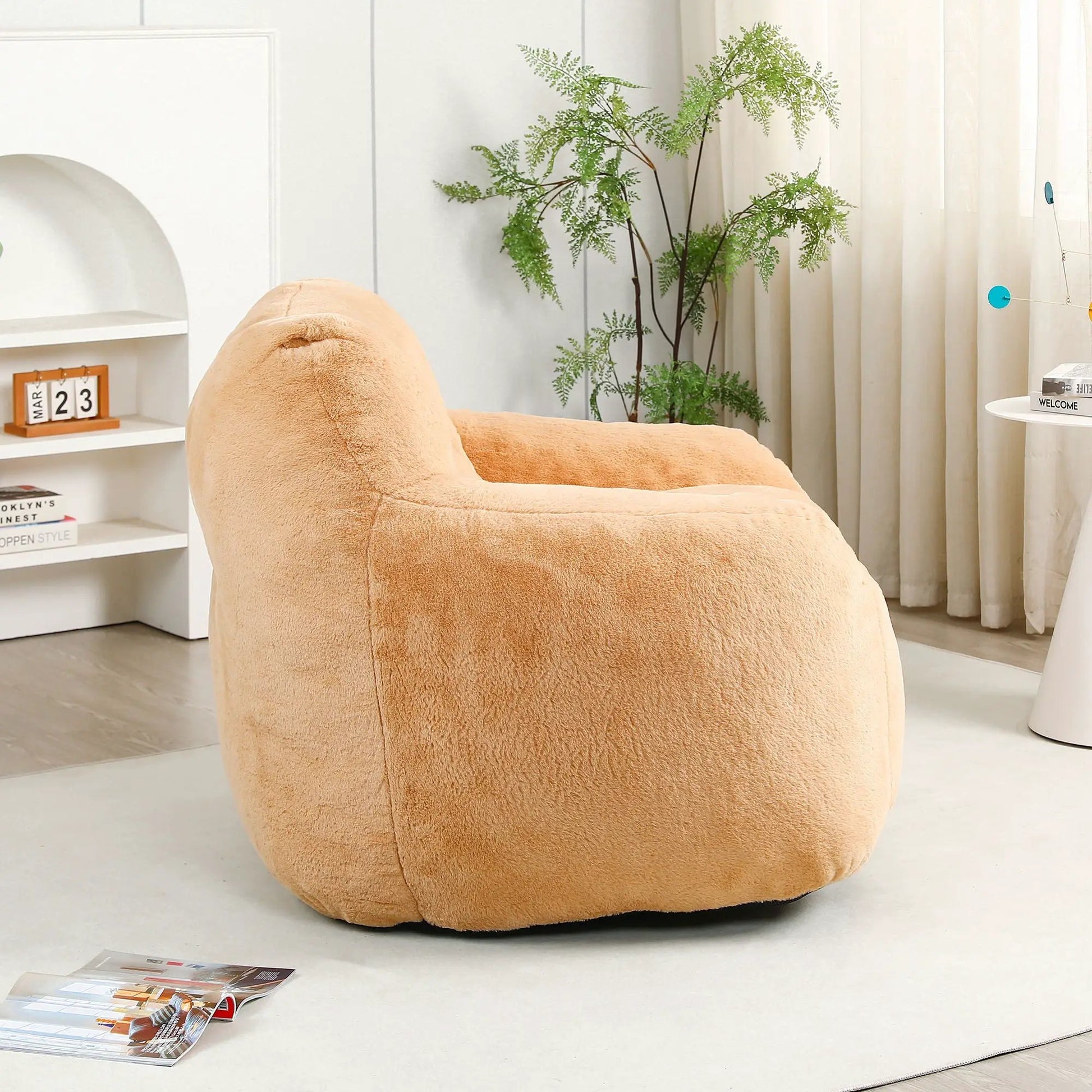 Beanbag sofa chair with armrests in peach plush fabric, high-density foam; compact cozy on Tampa Home & Garden Store