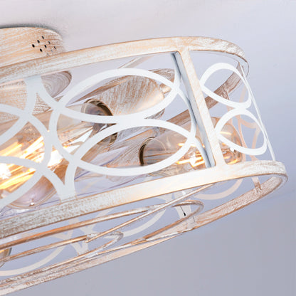 HouseOfZazla 20-inch caged ceiling fan with lights and remote in distressed white finish with white lattice cage on Tampa Home & Garden Store