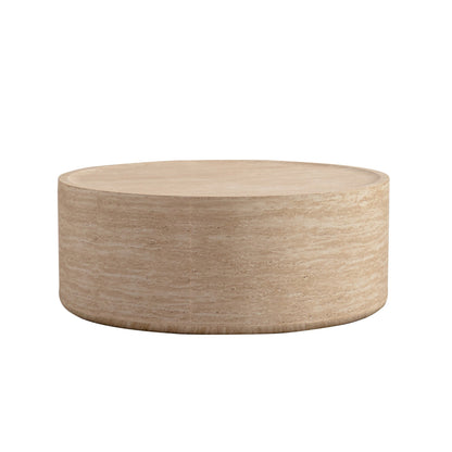 31.5-inch round coffee table with Mars pattern in beige travertine texture cylindrical base on Tampa Home & Garden Store