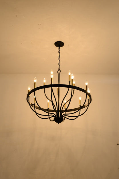 18-Light Industrial Iron Candle Chandelier with black metal frame and candle bulbs on Tampa Home & Garden Store