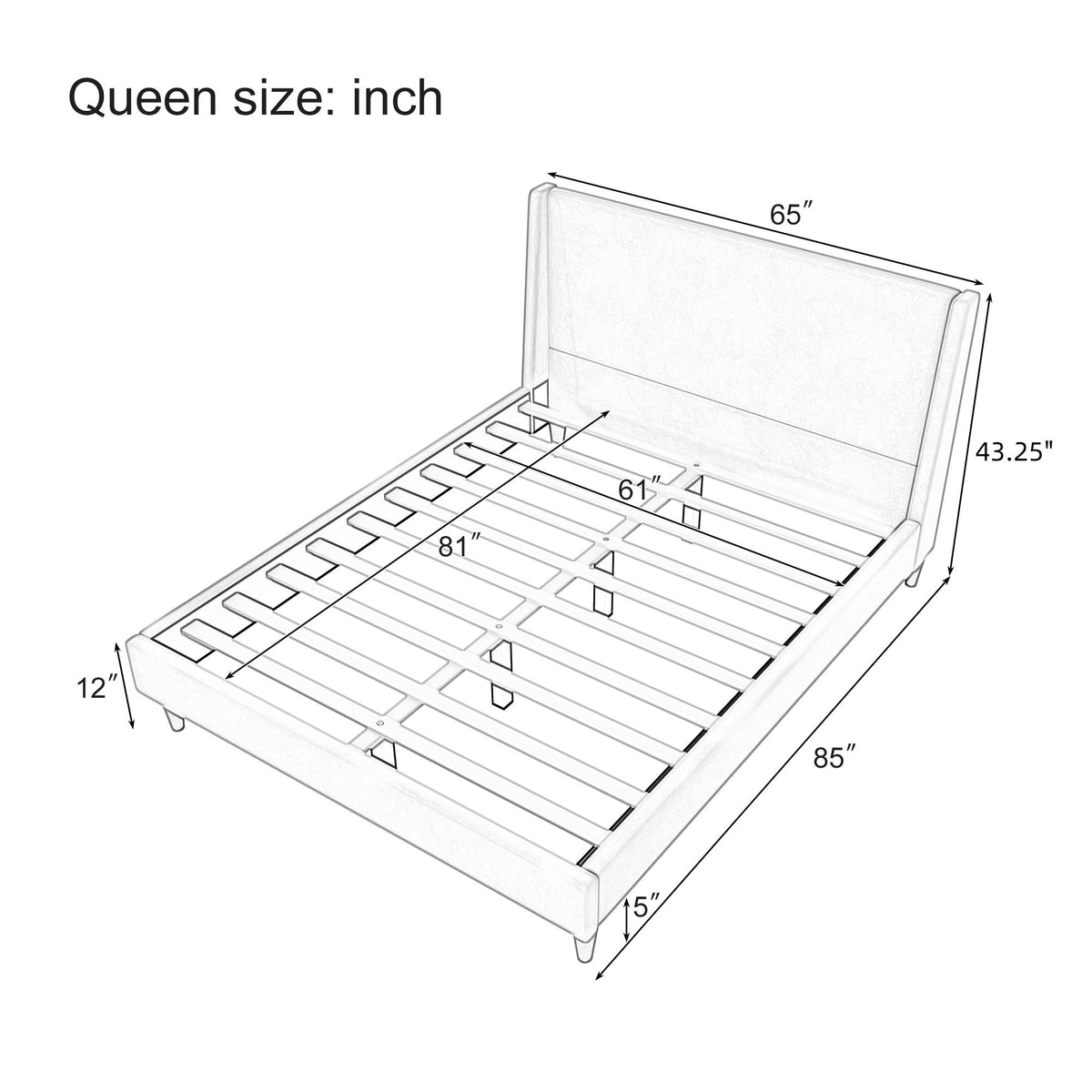 HouseOfZazla queen size upholstered platform bed with wingback headboard and slatted base on Tampa Home & Garden Store
