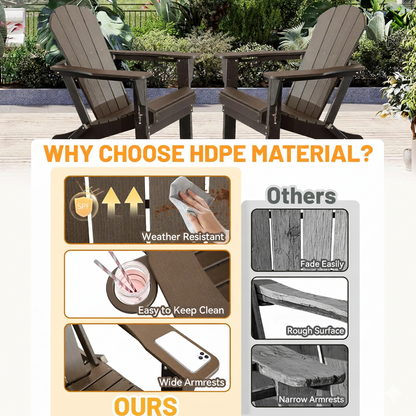 Two Brown HDPE Adirondack Chairs With Cup Holder