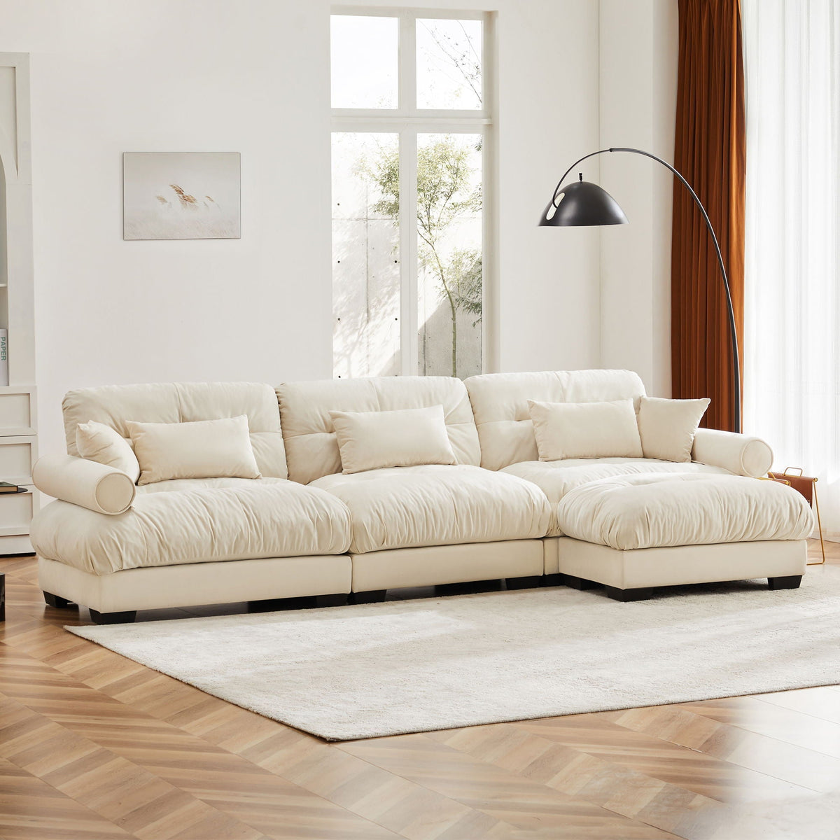 Super Comfort Oversized Modular Sectional Sofa with Movable Ottoman in cream upholstery on Tampa Home & Garden Store
