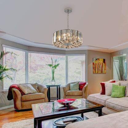 17' Chrome Crystal Pendant Chandelier by HouseOfZazla with circular crystal accents on Tampa Home & Garden Store