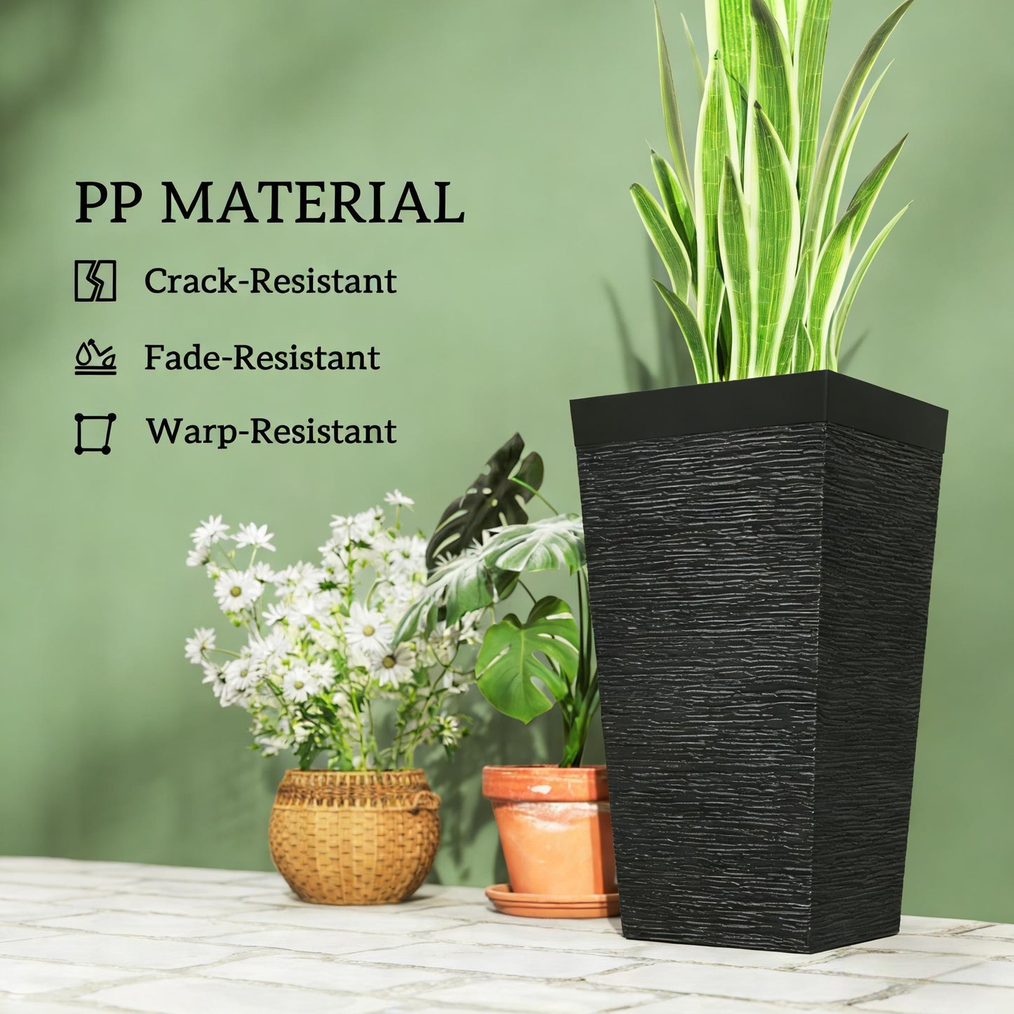 HouseOfZazla Modern Design Stackable Tapered Planters set of 3 in black textured finish on Tampa Home & Garden Store