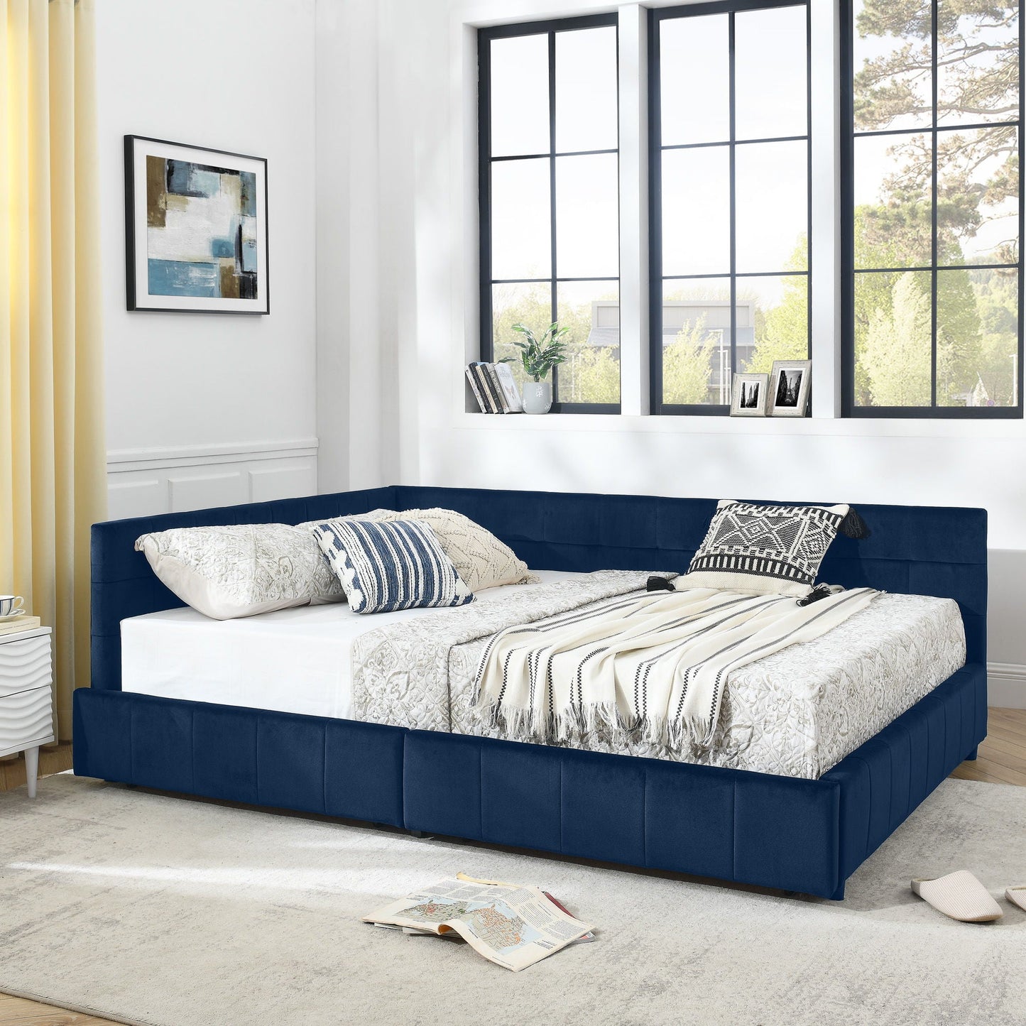 Elegant Upholstered Bed Frame And Armrests