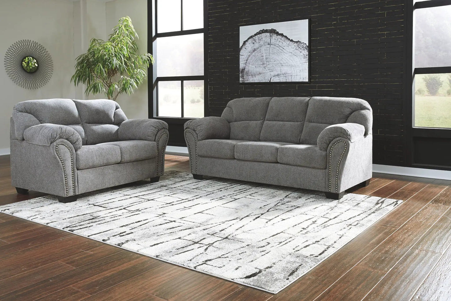 Allmaxx - Living Room Set gray fabric stationary sofas with nailhead trim 2-piece on Tampa Home & Garden Store