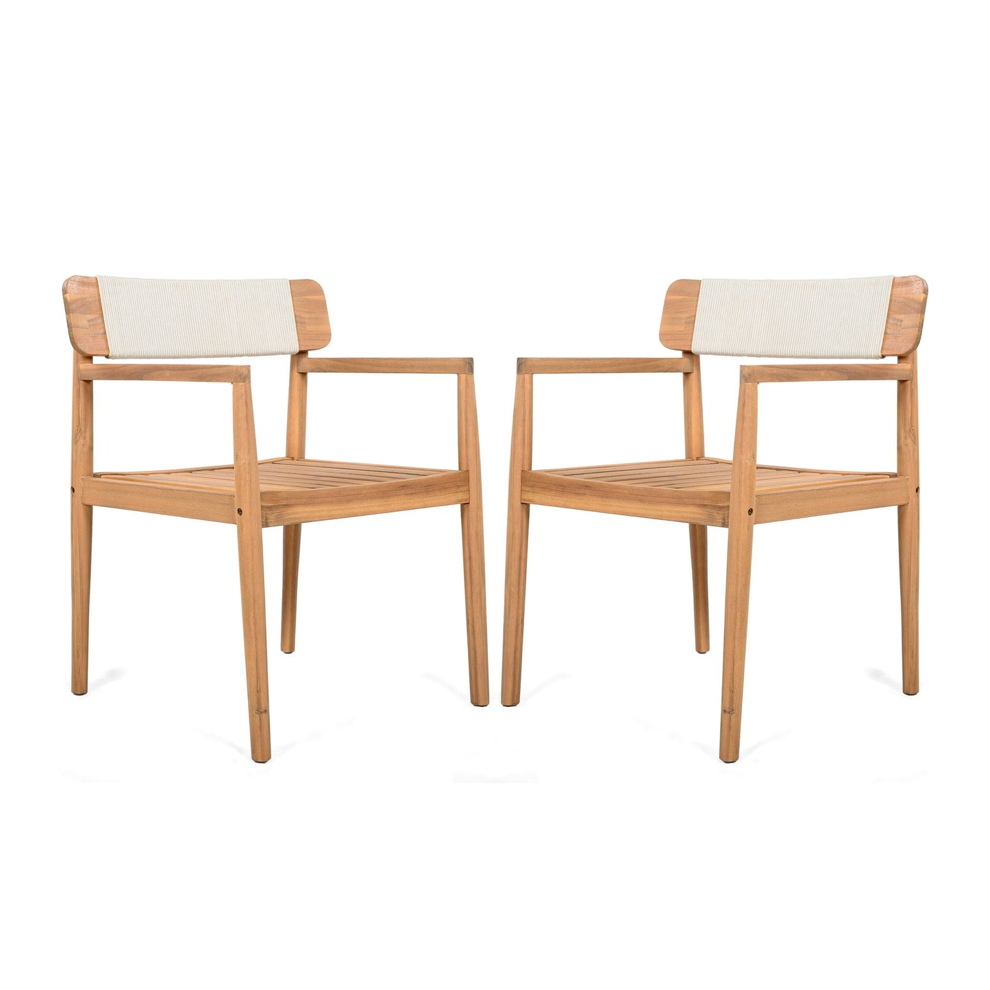 Set of Two Braided Acacia Outdoor Dining Chairs