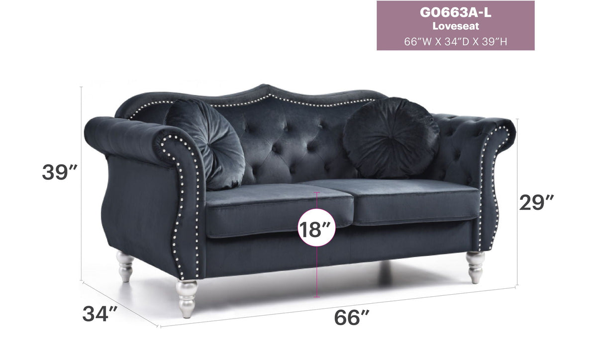 Stylish flared-arm loveseat in navy velvet with nailhead trim by HouseOfZazla on Tampa Home & Garden Store