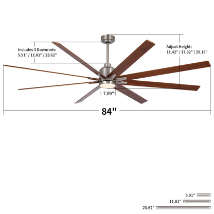 Oversized 8-blade ceiling fan with dimmable LED light, remote; wood blades on Tampa Home & Garden Store