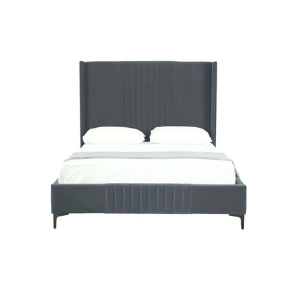 Promenade upholstered bed with tall headboard and footboard in dark gray fabric with slats on Tampa Home & Garden Store