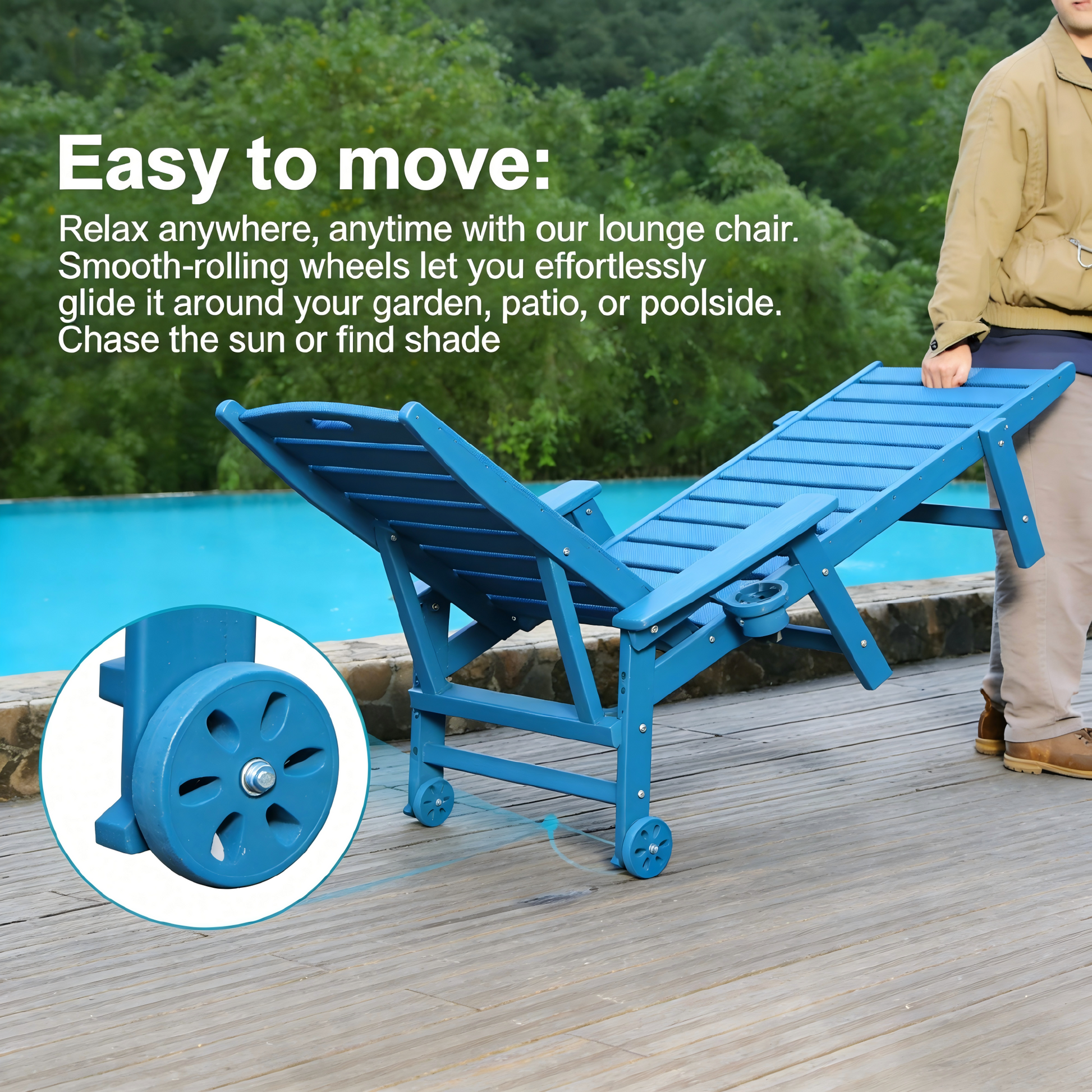 HDPE Chaise Lounge Chair by HouseOfZazla in blue with adjustable backrest for outdoor use on Tampa Home & Garden Store